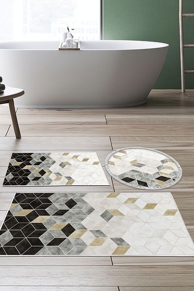 Dekoreko Digital 3-Piece Bathroom Set Star Leather Non-Slip Base Round Nordic Stephania Cream