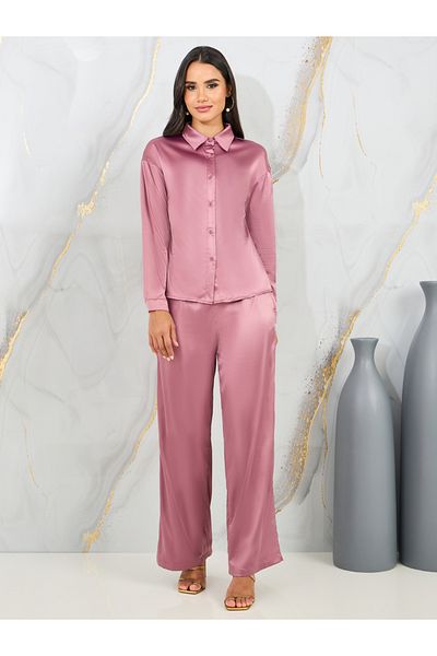 Styli Satin Slim Fit Shirt and Tailored Pant Set