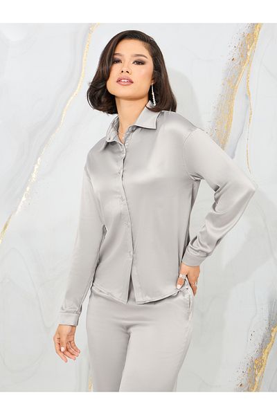 Styli Satin Slim Fit Shirt and Tailored Pant Set