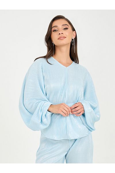 Styli Plisse Peplum Top and Straight Leg Pant Set