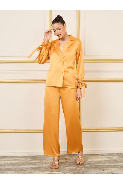 Styli Tie Cuff Sleeves Notch Lapel Top and Wide Leg Trouser Set