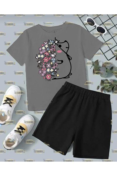 aynewmoda Σετ μπλουζάκι και σορτς με φλοράλ στάμπα με στάμπα σκαντζόχοιρου
