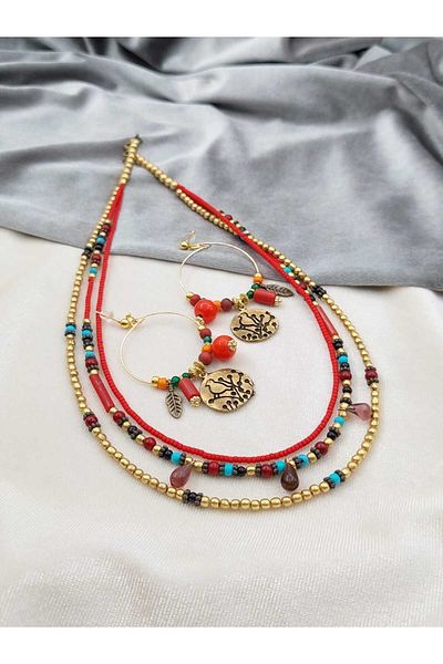 takitokaciniz Rice Beaded Women's Necklace Earring Set