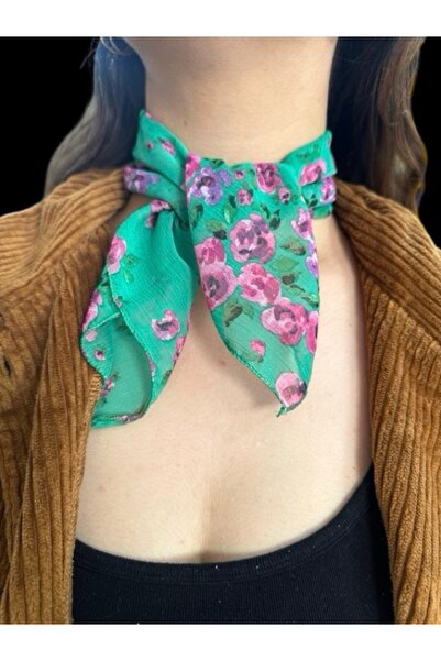 MAZEN Desenli Şifon Fular 45x45 Saç, Çanta, Bilek, Boyun Aksesuarı