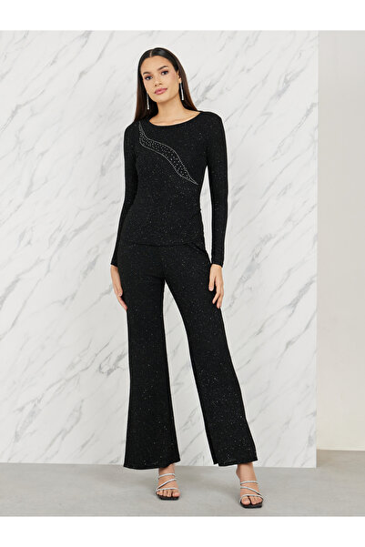 Styli Shimmer Embellished Knit Top and Bootcut Pant Set