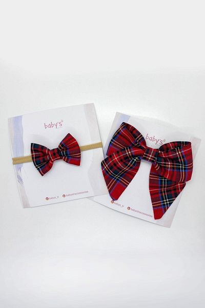 Babys Nur Erten Mother Daughter Plaid Bow Buckle Bandana Set