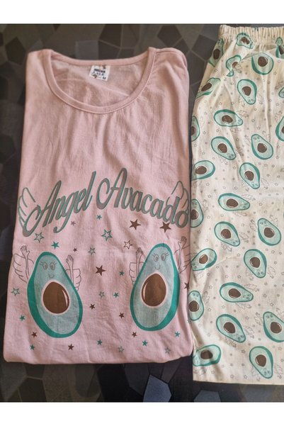 Miss Lale Pijama Women's Short Sleeve Avocado Patterned Pajama Set