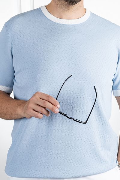 Sarar Tricou albastru din tricotaje subțiri - guler 0, împachetări din raion combinat