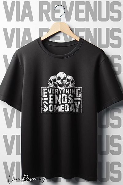 Vordevia Μαύρο μπλουζάκι με στάμπα Oversize - Everything Ends Someday, Crew Neck