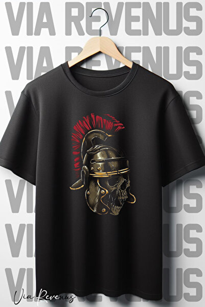 Vordevia Gladijatorska lobanja Štampano crna Oversize kroj T-shirt - okrugla ...