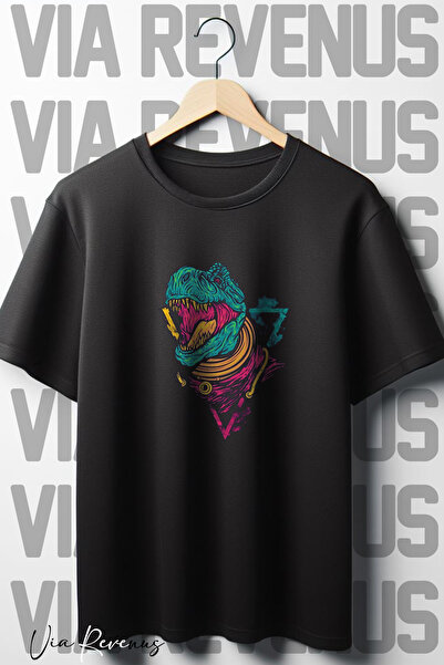 Vordevia Crna Dino Štampano Oversize kroj okrugla kragna majica