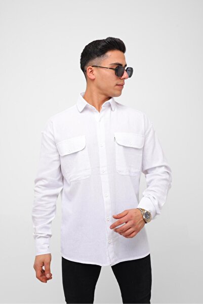 ASWEL 2024 YENİ SEZON OVERSIZE %100 ORİJİNAL ÇİFT CEPLİ KETEN GÖMLEK OGMÇC102