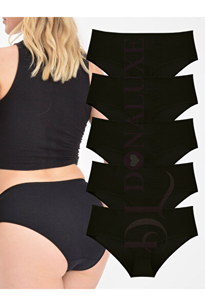 Donaluxe Kadın Battal Külot, Büyük Beden Siyah Külot, Pamuklu Yumuşak Kumaş 5'li Paket Battal Külot