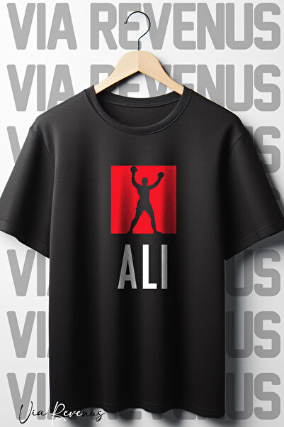 Vordevia Tricou oversize negru cu imprimeu Muhammad Ali - Decolteu