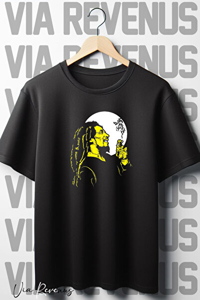 Vordevia Tricou oversize negru cu imprimeu Bob Marley - decolteu