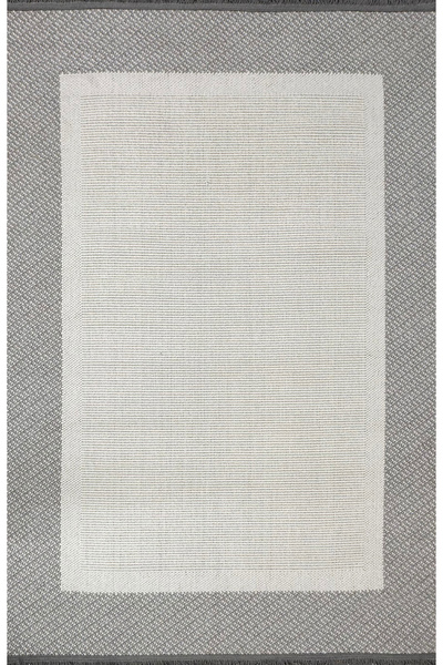 Halıstores Bohem Etnik Desenli Gri Çerçeveli Bej İskandinav Bukle Halı BH 13