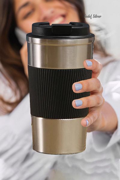 SEDEF SİLVER 304 Stainless Steel 500 Ml Non-Slip Rubberized Thermos Cup Mug Vehicle Coffee Tea Thermos 549