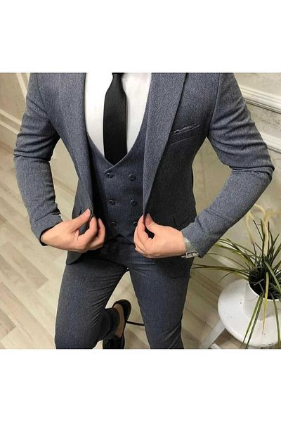 FRİYA Slim Fit Vest Suit Tie Collar Chain Accessory
