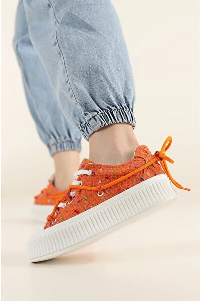 MOOLY TURUNCU YÜKSEK TABAN ÇİFT BAĞCIK DETAYLI GÜNLÜK SPOR AYAKKABI