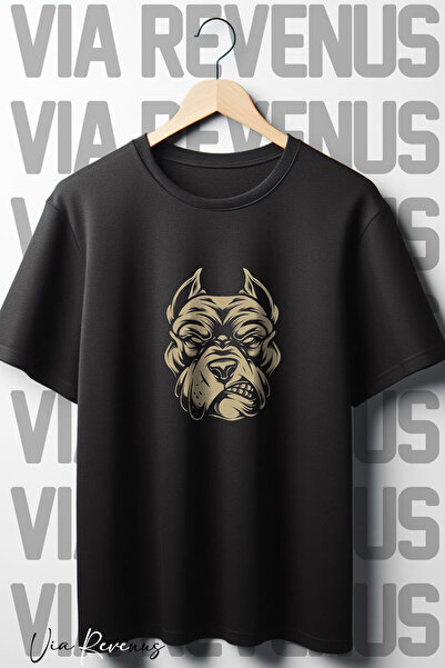 Vordevia Pitbull Štampano crna Oversize kroj T-shirt - okrugla kragna
