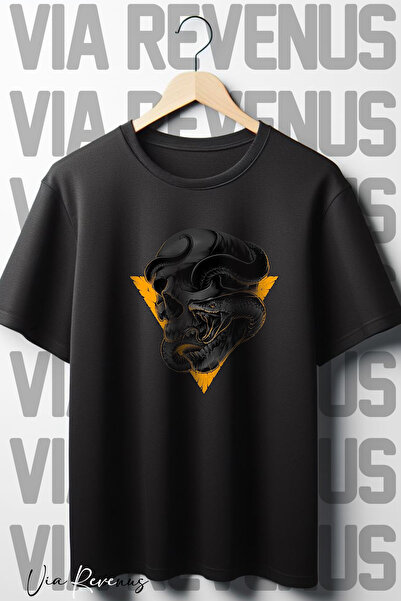 Vordevia Μαύρο μπλουζάκι με στάμπα κρανίου και φιδιού με φαρδιά εφαρμογή με λ...