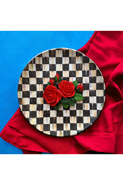 unique florya Διακοσμητικό τοίχου με ροζ καρό σχέδιο, τρισδιάστατο μπουκέτο κ...