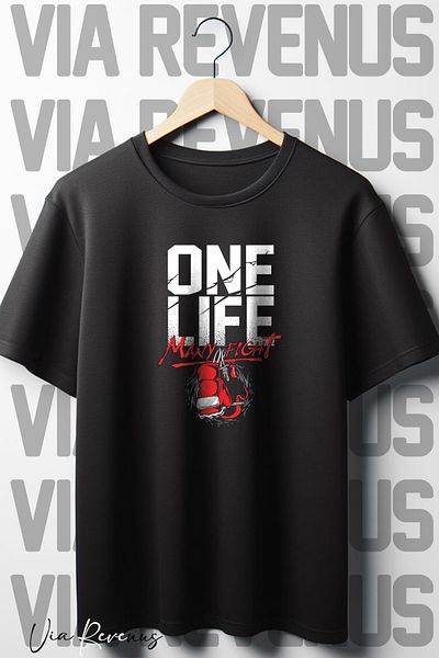 Vordevia One Life Many Fight - Μαύρο T-Shirt Oversize Crew Neck