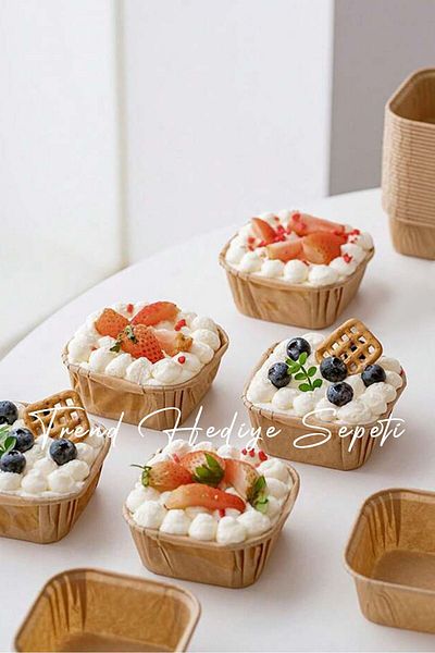 Trend Hediye Sepeti 50 Pieces Square Kraft Muffin Cake Mold - Dessert Bowl, Airfryer Compatible, Safari Concept