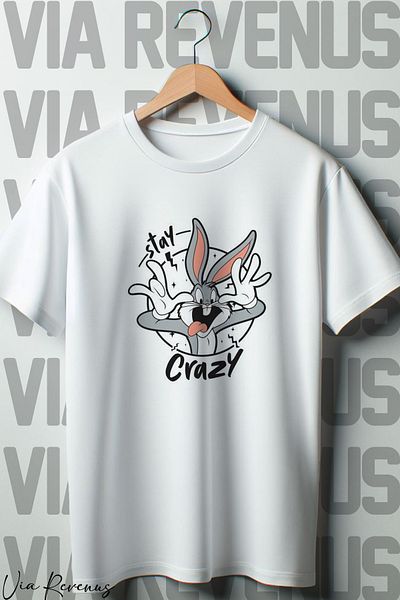 Vordevia Λευκό μπλουζάκι Oversize - Bugs Bunny Stay Crazy Printed