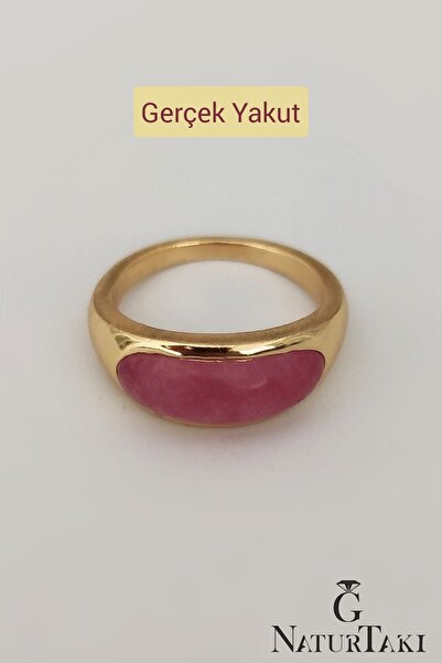 Naturtakı Gerçek Yakut Taşlı Altın Kaplama Gümüş Kadın Yüzük Modeli Pembe Kır...