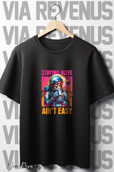 Vordevia Μπλουζάκι με εμπριμέ μαύρο oversize Staying Alive - Crew Neck