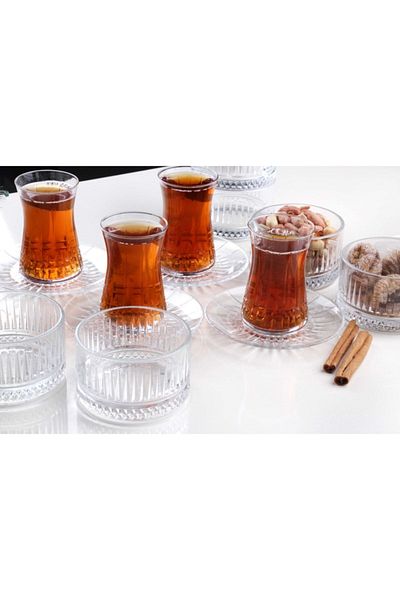 Paşabahçe Elysia Tea Set and Snack Bowl Dessert Presentation Set for 6 People