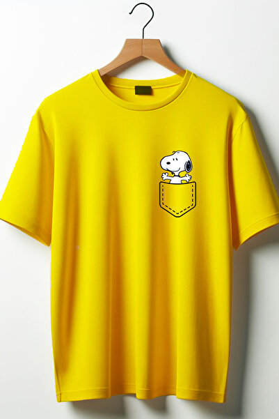 Vordevia Tricou galben oversize cu imprimeu Snoopy cu decolteu rotund