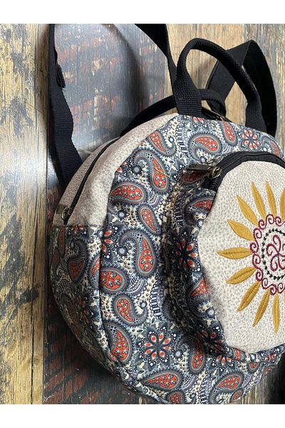 Street Bag Rucsac rotund brodat Fargin Bohemian - Impermeabil, pentru calatorii zilnice