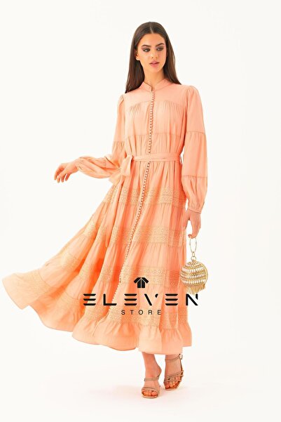 ELEVEN KADIN SATEN BOYDAN DÜĞMELİ ELBİSE