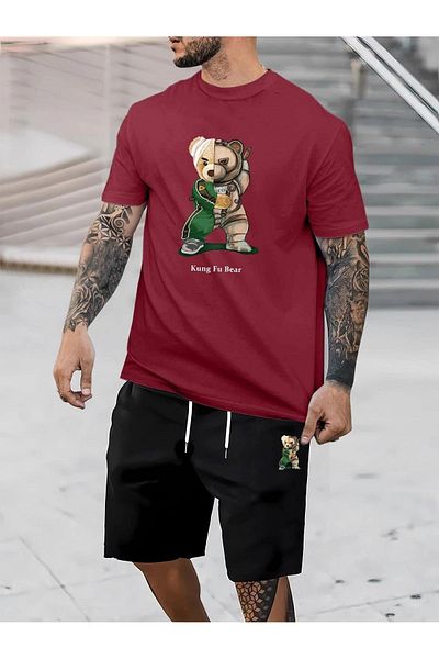 DAXİS Sportwear Company Men's Printed Men's Top and Bottom Set - Shorts T-shirt Set