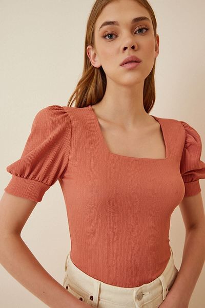 hazelin Γυναικεία πλεκτή μπλούζα Dusty Rose Square Neck Hzl22w-bd 104091