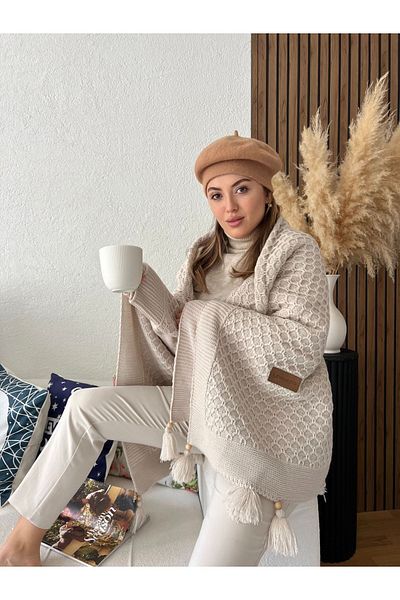 Levanzo 130x170 Cm Stone Colored Knitted Shawl-TV Blanket