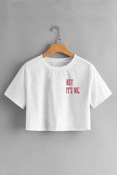 Pasage Tricou Crop imprimat Griland White Oversize Hey It's Me