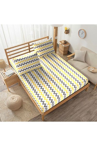 SNR HOME COLLECTION مجموعة ملاءات مطاطية لغرفة المراهقين من القطن الأصفر المتعرج مقاس 120x200