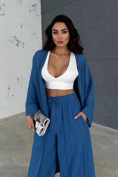 Ortaya Çık Set kimono lung albastru - Set de jos și de sus