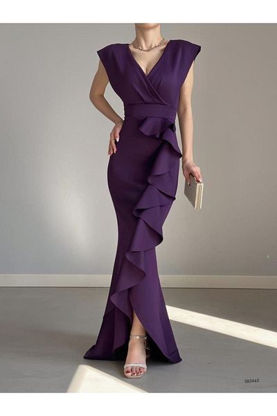 modakyra Women's Plum Double Breasted Lapel Skirt Flywheel Evening Dress (COLORFUL)