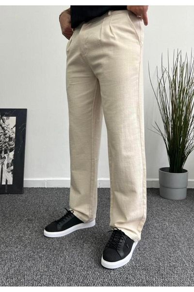 Z1MAN Beige Linen - Pleated Baggy Trouser Fabric
