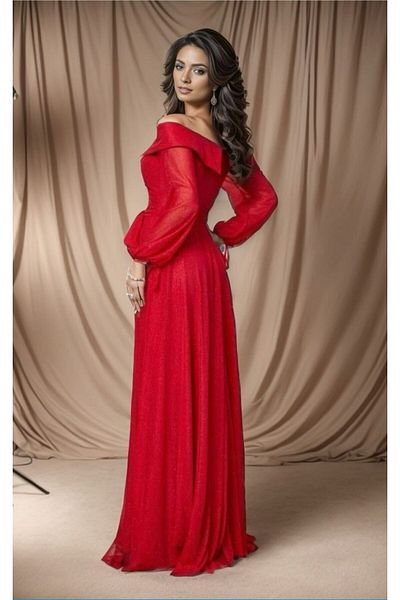 GÜZELLER Lace-up Sleeve Slit Belted Glitter Tulle Promise Engagement Wedding Dress Evening Dress