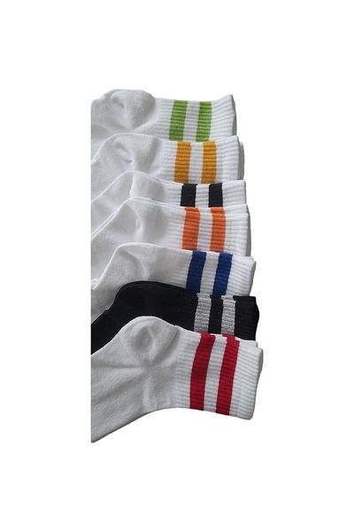 Sock Fashion Unisex White Striped Cotton Half Socks 7 Pack