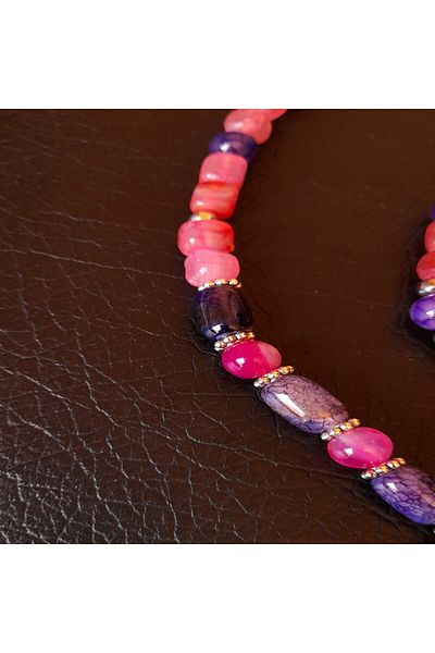 Asteria Elite Pink Agate Purple Agate Evil Eye Protection and Spiritual Awakening Necklace Bracelet Set