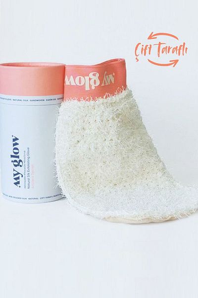 MYGLOW Ecru Knitted Bath Washcloth Scrub – Floş Ipek, Shower Hammam Spa Sauna Scrub, Exfoliating Glove