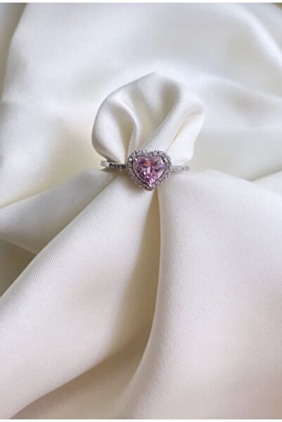 asis accessories خاتم قلب سوليتير أحجار كريمة وردية فضية قابلة للتعديل للعلاقة الخطيرة