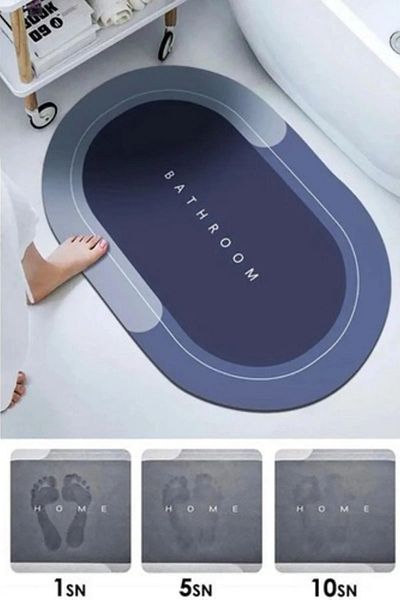 sogex Covoraș de baie Super absorbant de apă Covoraș de bază anti-alunecare Covoraș de diatomită oval Covoraș Nappa ALBASTRU (60x39cm)