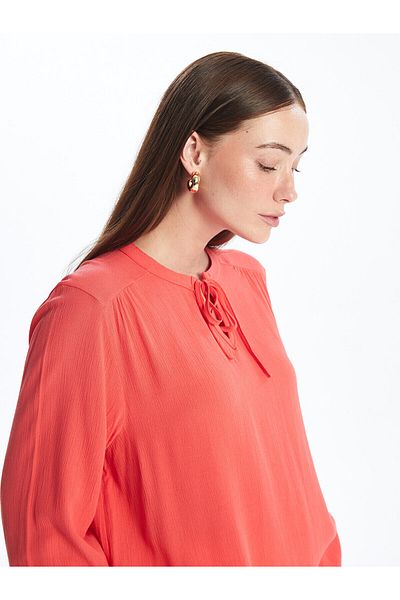 LC Waikiki LCW Women's Blouse - Solid, Long Sleeve and Tie-Up Collar